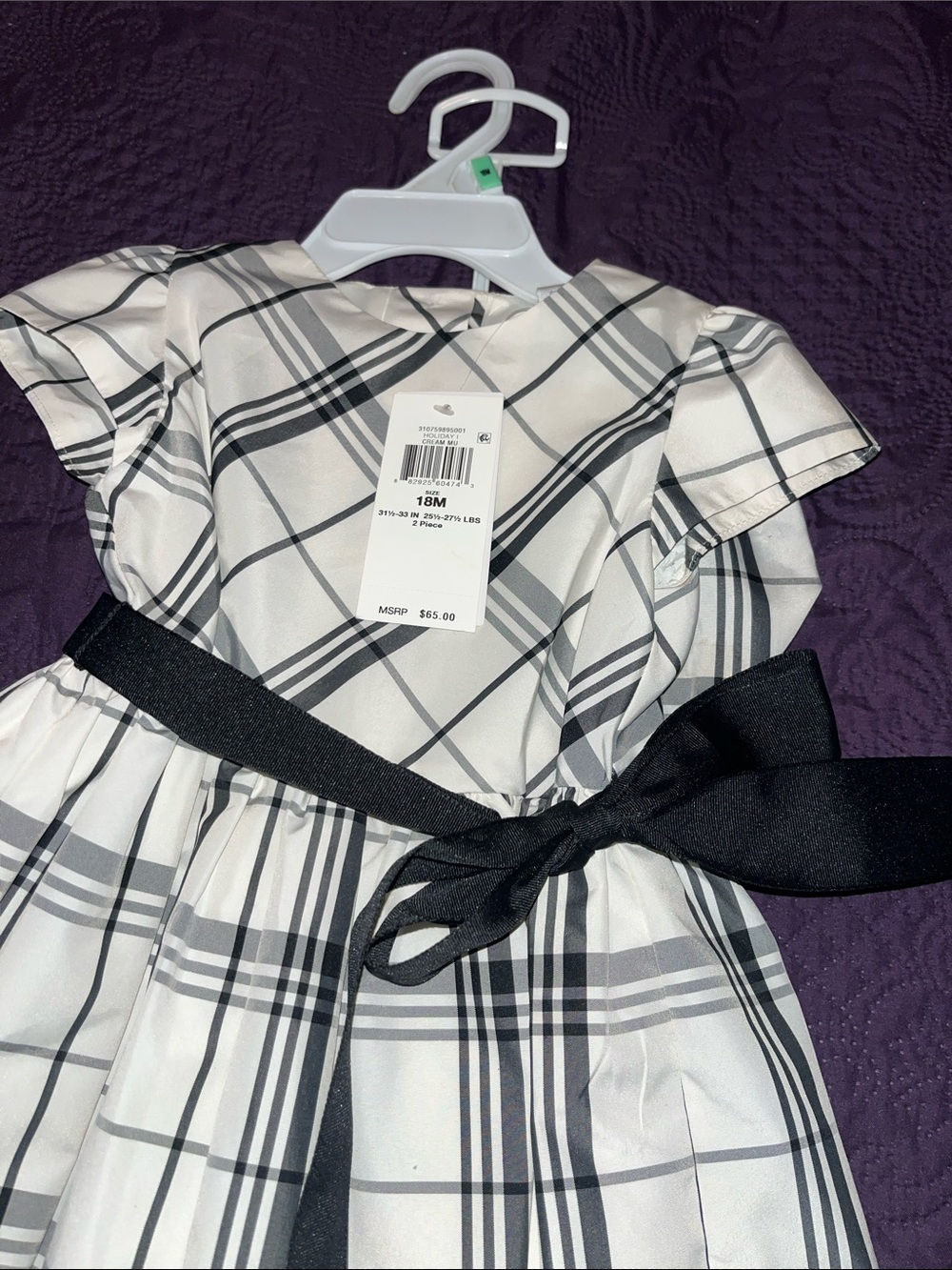Ralph Lauren White and Black Plaid Girl's Dress with Black Sash